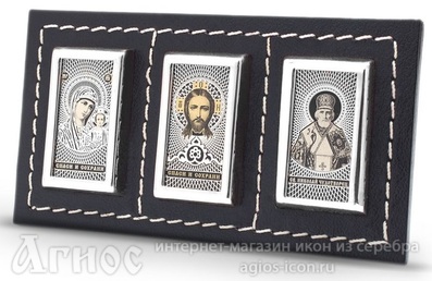 Автомобильная икона триптих Спаситель, Богородица, Николай Мирликийский (серый), фото 1
