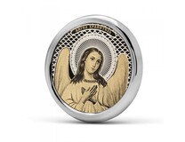 Круглая автомобильная икона "Ангел Хранитель" (обсидиан, серебро)