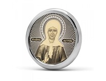 Круглая автомобильная икона "Святая Матрона" (обсидиан, серебро)