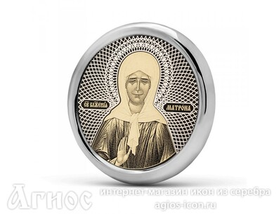 Круглая автомобильная икона "Святая Матрона" (обсидиан, серебро), фото 1