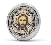 Круглая автомобильная икона с ликом Спасителя (обсидиан, серебро)