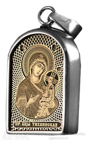 Образок Божьей Матери "Тихвинская" из серебра, фото 1