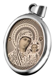 Серебряная иконка на обсидиане Богородицы "Казанская"
