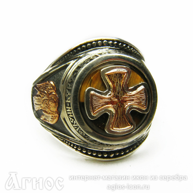 Православный перстень «Ангел Хранитель» с тигровым глазом, фото 1
