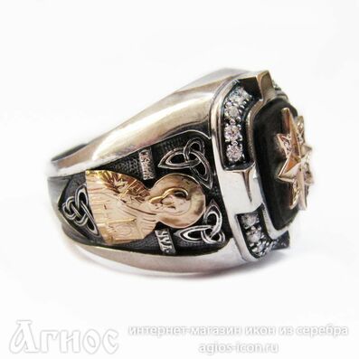 Перстень «Роза Ветров» с ликом Николая Чудотворца с белыми цирконами, фото 1