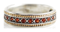 Православное кольцо золотое женское "Спаси и сохрани" с гранатом
