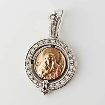 Образок Божьей Матери "Умиление" из серебра с накладкой из золота