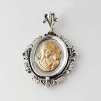 Образок Божьей Матери "Казанская" из серебра с накладкой из золота