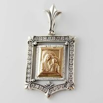 Образок Божьей Матери "Казанская" из серебра с накладкой из золота