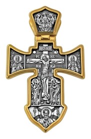 Большой мужской крест с распятием, Ангелом Хранителем и ликами святых