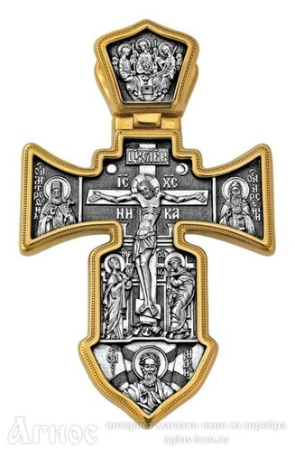 Большой мужской крест с распятием, Ангелом Хранителем и ликами святых, фото 1