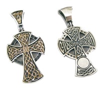 Новгородский серебряный крест мужской с чёрными цирконами