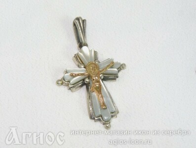 Нательный серебряный крестик с перламутром "Женственность", фото 1