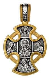 Нательный крест Господь Вседержитель с иконой Ангела Хранителя, ликами святых и молитвой