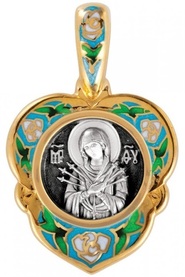 Нательная иконка Божьей Матери "Семистрельная" серебряная