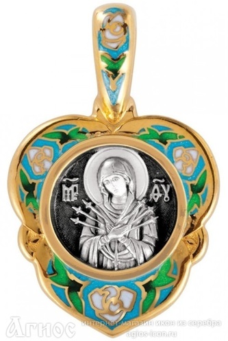 Нательная иконка Божьей Матери "Семистрельная" серебряная, фото 1