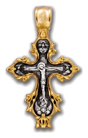 Нательный серебряный крест Распятие с иконами святых
