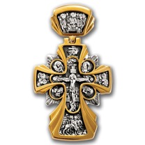 Большой нательный крест мужской с распятием и ликами святых