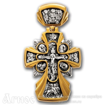 Большой нательный крест мужской с распятием и ликами святых, фото 1