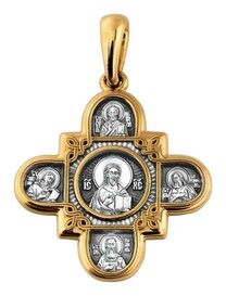Нательный крест Господь Вседержитель с иконой Пресвятой Богородицы "Казанская" и ликами святых