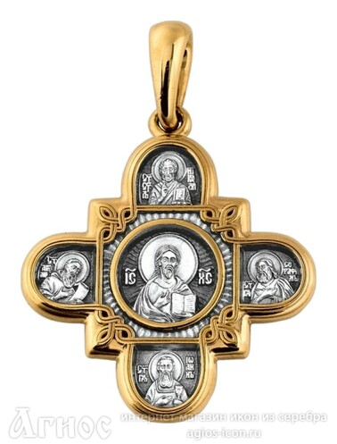 Нательный крест Господь Вседержитель с иконой Пресвятой Богородицы "Казанская" и ликами святых, фото 1