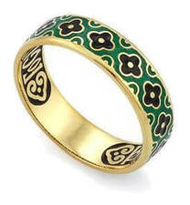 Кольцо "Спаси и сохрани" с зеленой и черной эмалью