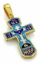 Крест Голгофский из серебра с синей эмалью