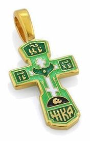 Крест Голгофский из серебра с зелёной эмалью