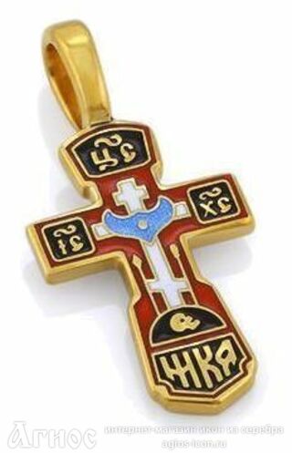 Крест Голгофский из серебра с красной эмалью, фото 1