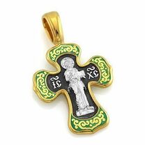 Православный нательный крест из серебра с иконой Господа и Богородицы