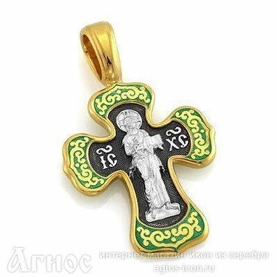 Православный нательный крест из серебра с иконой Господа и Богородицы, фото 1