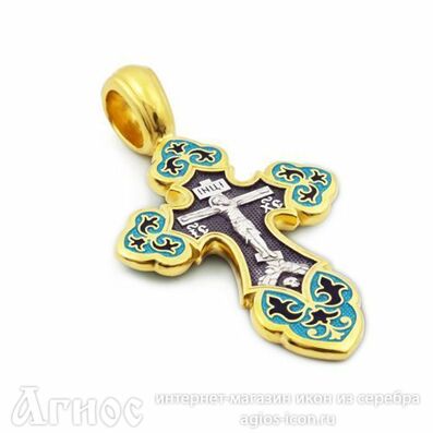 Православный нательный крест из серебра с Распятием и иконой Богородицы Умиление, фото 1