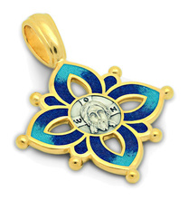 Лепестковый серебряный крестик с синей эмалью