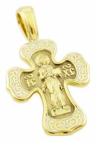 Широкий золотой крестик с  иконой Господа и Богородицы