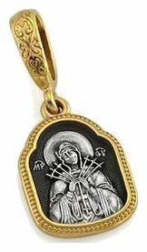 Нательная икона Богородицы "Умягчение злых сердец" из серебра с молитвой