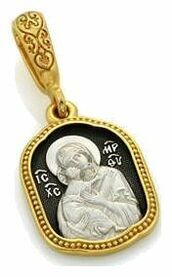 Нательная иконка Божьей Матери "Владимирская" из серебра с золочением