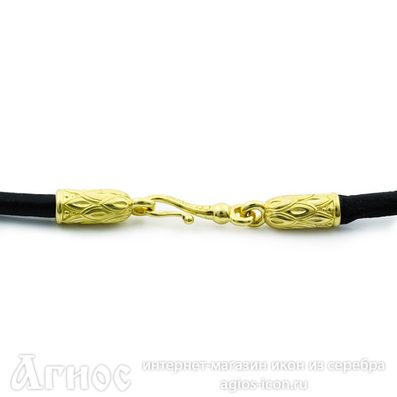 Кожаный цилиндрический шнурок с золотыми наконечниками, фото 1