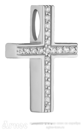 Православный крест с бриллиантом из белого золота, фото 1