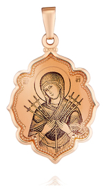 Золотая нательная иконка Божьей Матери "Семистрельная"