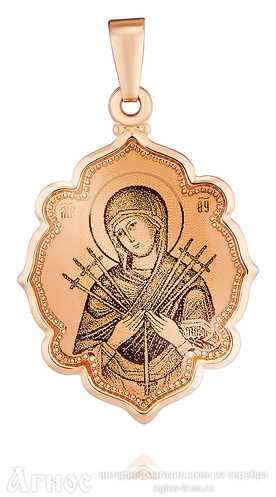 Золотая нательная иконка Божьей Матери "Семистрельная", фото 1