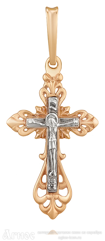 Недорогой золотой женский крестик  "Спаси и сохрани", фото 1