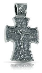Широкий серебряный крест с Распятием и образом Николая Чудотворца