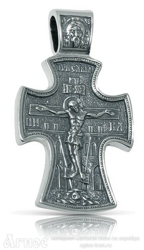 Широкий серебряный крест с Распятием и образом Николая Чудотворца, фото 1