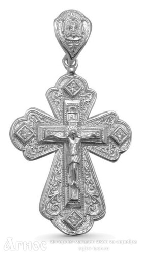 Мужской крест серебряный с Распятием и молитвой, фото 1