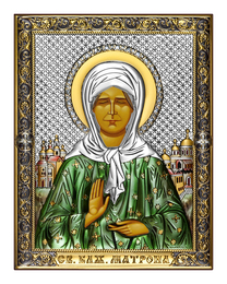 Икона Матроны Московской с серебром с позолотой