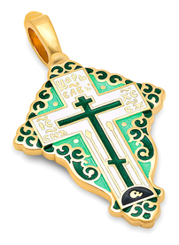 Серебряный крестик с зеленой эмалью