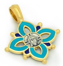 Лепестковый серебряный крестик с голубой эмалью