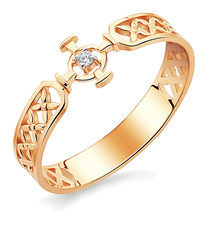 Женское золотое кольцо с крестом и фианитами