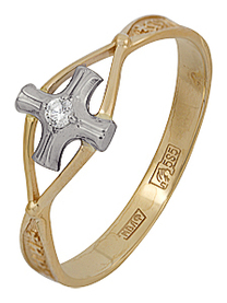 Женский православный золотой перстень с фианитом