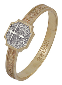 Золотое кольцо "Спаси и сохрани" тонкое с крестом
